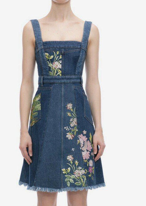 Sarah Burton embroidered flowers denim dresses