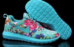 Blue Nike Sneakers With Flowers