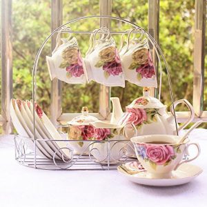 Shop for tea cups and saucers with roses on them.