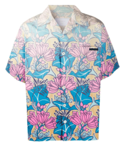 A men's hawaiian shirt with flowers on it.