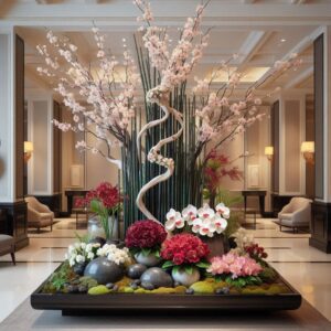 Elegant Floral Arrangement in Luxurious Lobby