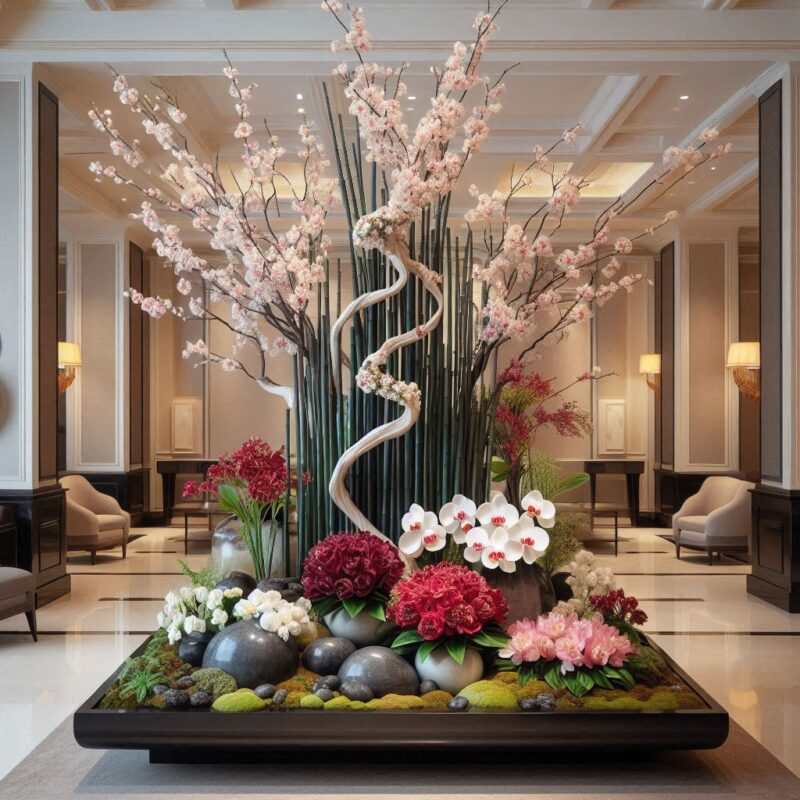 Elegant Floral Arrangement in Luxurious Lobby